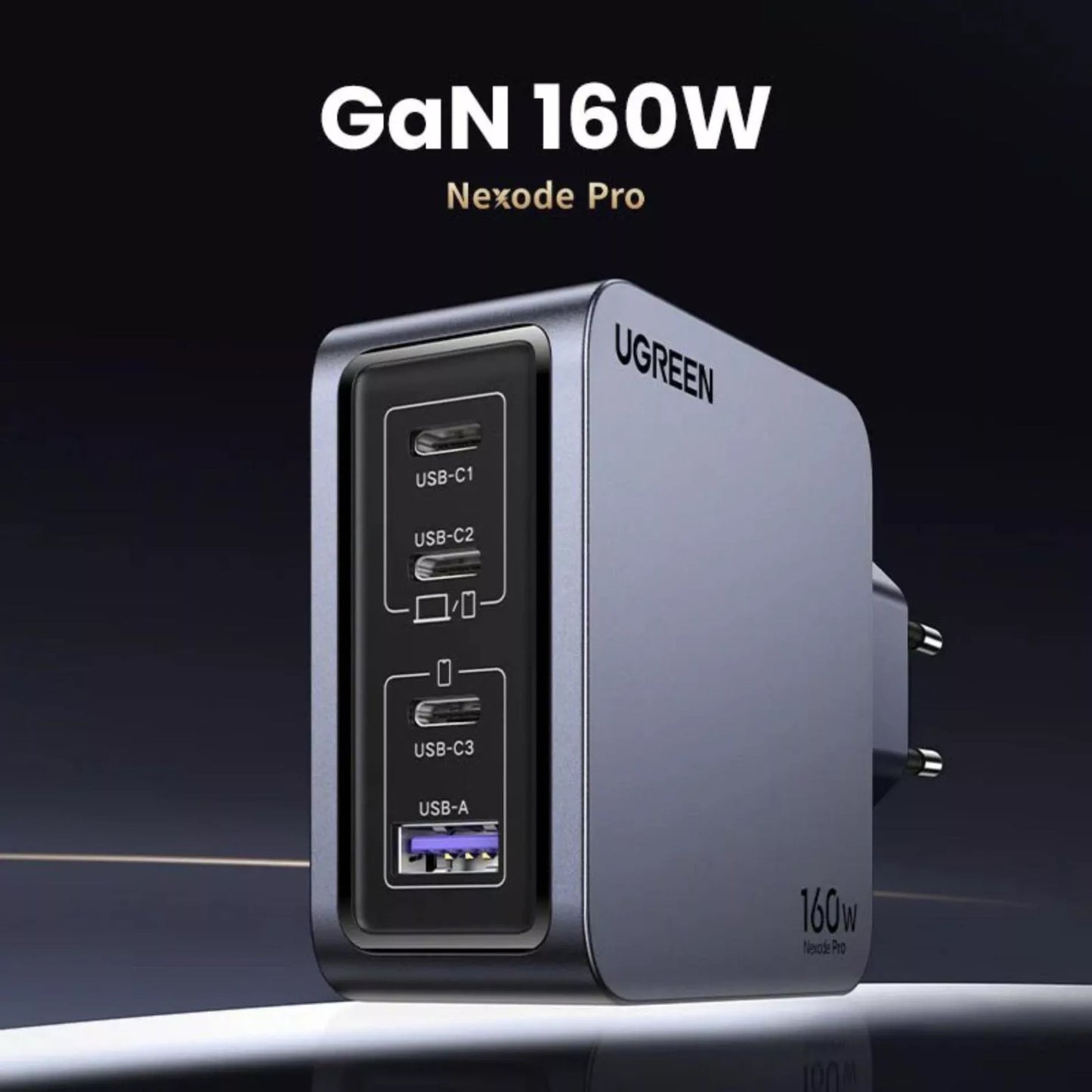 Incarcator Retea Cu Cablu USB-C UGREEN X763 Nexode Pro, 160W, 3.25A, 1 x USB-A - 3 x USB-C, Gri
