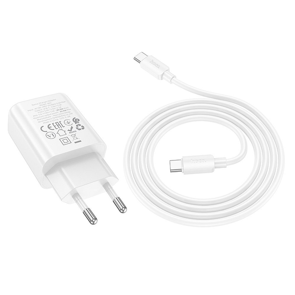 Incarcator Retea Cu Cablu USB-C HOCO N62, 30W, 3A, 1 x USB-C, Alb