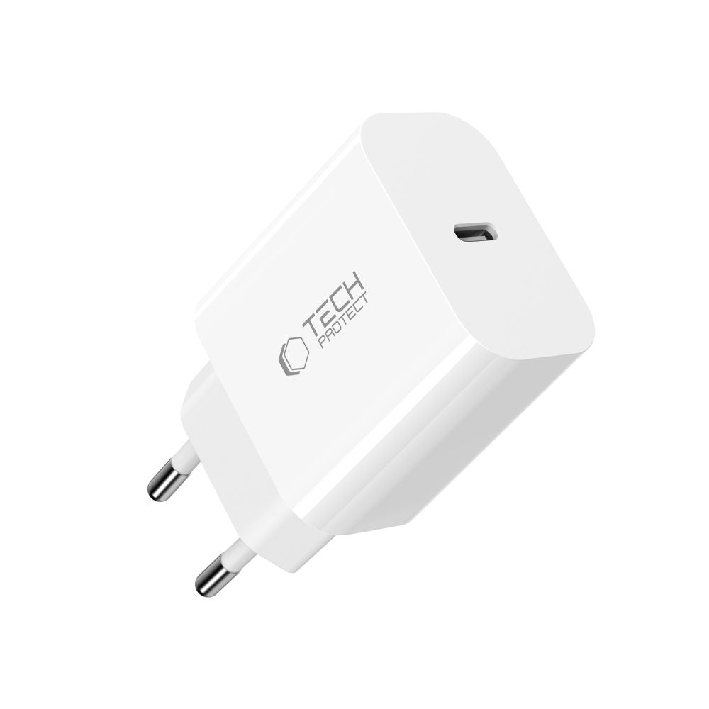 Incarcator Retea Cu Cablu USB-C Tech-Protect NC20W, 20W, 3A, 1 x USB-C, Alb