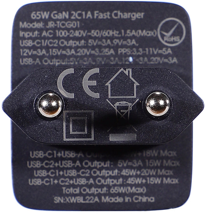 Incarcator Retea Cu Cablu USB-C Joyroom TCG01, 65W, 3.25A, 1 x USB-A - 2 x USB-C, Negru