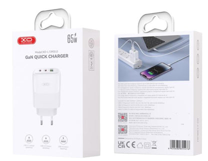 Incarcator Retea Cu Cablu USB-C XO Design L139, 65W, 4.5A, 1 x USB-A - 2 x USB-C, Alb