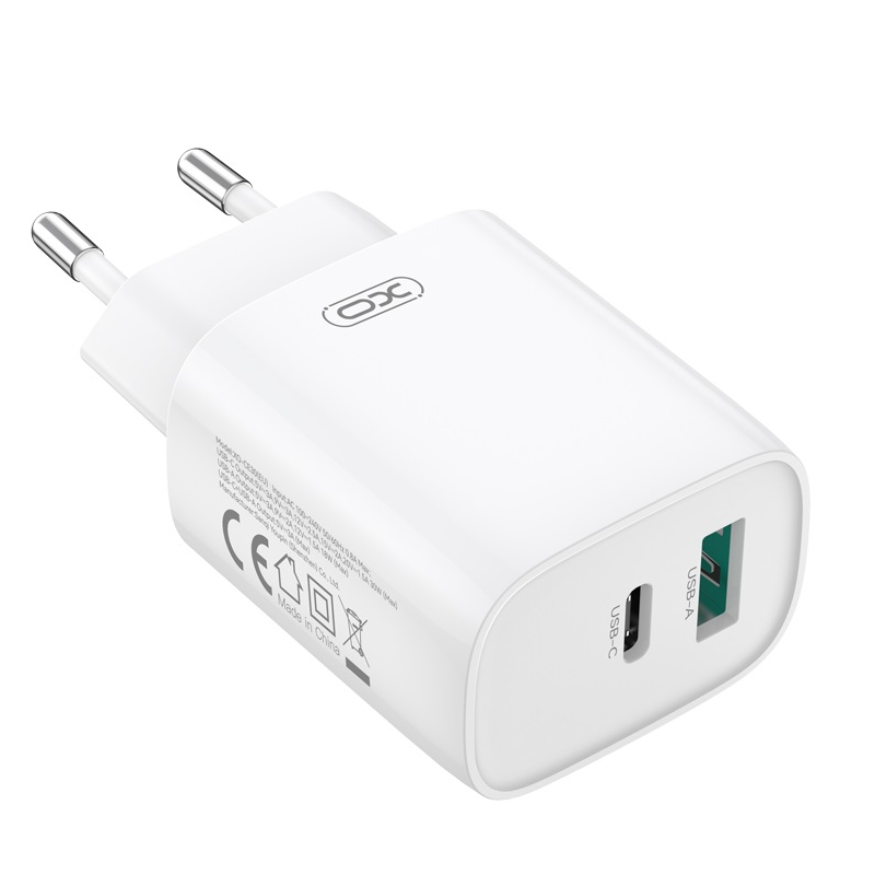 Incarcator Retea Cu Cablu USB-C XO Design CE30, 30W, 3A, 1 x USB-A - 1 x USB-C, Alb