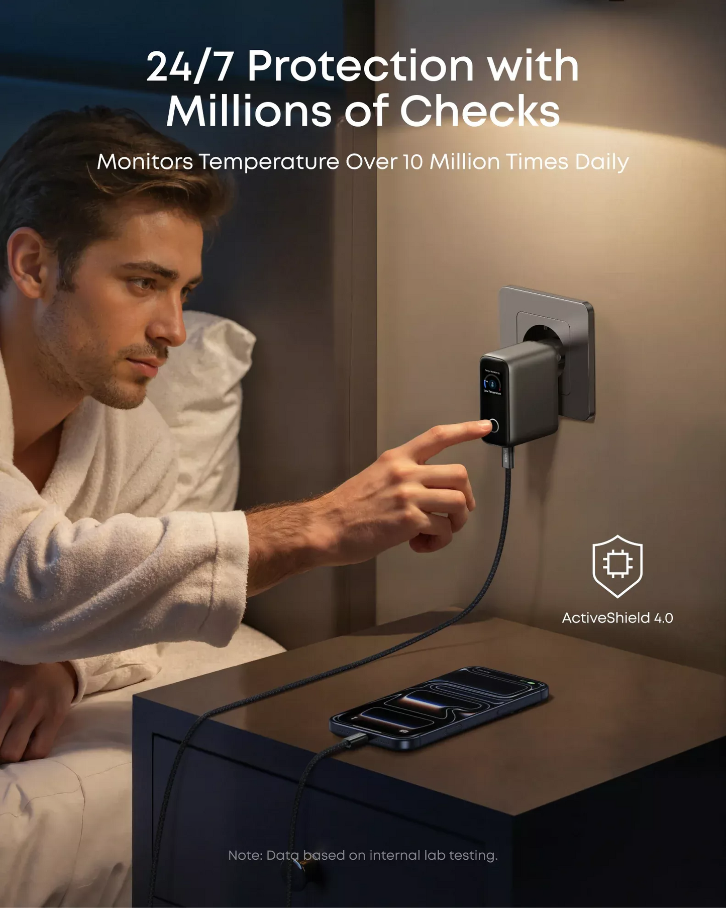 Incarcator Retea Cu Cablu USB-C Anker Smart Display, 100W, 5A, 1 x USB-A - 2 x USB-C, Gri B121BGZ1