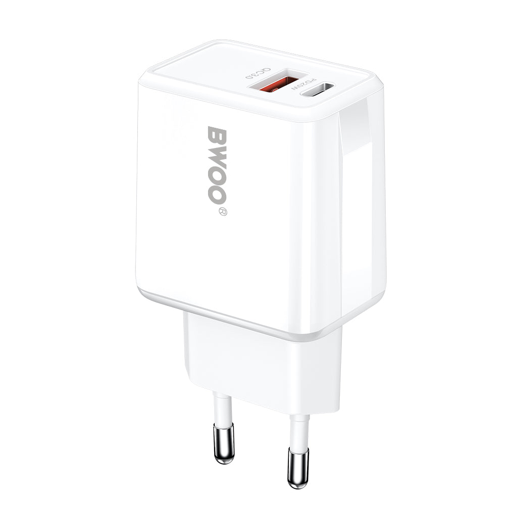 Incarcator Retea Cu Cablu USB-C BWOO CDA182, 38W, 3A, 1 x USB-A - 1 x USB-C, Alb