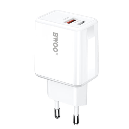 Incarcator Retea Cu Cablu USB-C BWOO CDA182, 38W, 3A, 1 x USB-A - 1 x USB-C, Alb