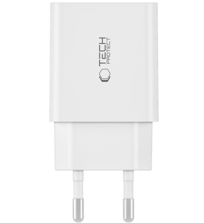 Incarcator Retea Cu Cablu USB-C Tech-Protect C35W, 35W, 3A, 2 x USB-C, Alb