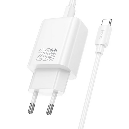 Incarcator Retea Cu Cablu Lightning HOCO N60, 20W, 3A, 1 x USB-C, Alb