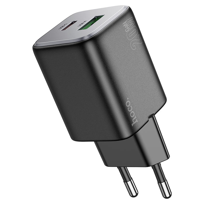 Incarcator Retea Cu Cablu Lightning HOCO N41, 20W, 3A, 1 x USB-A - 1 x USB-C, Negru