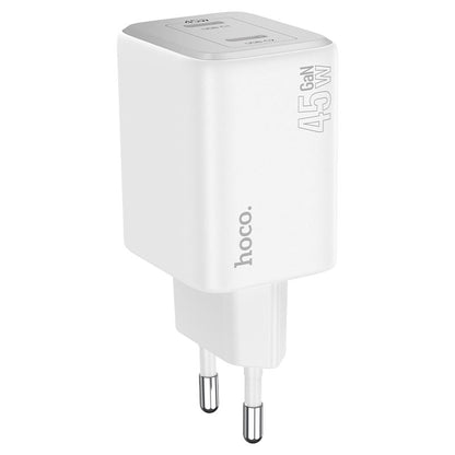 Incarcator Retea Cu Cablu Lightning HOCO N42, 45W, 3A, 2 x USB-C, Alb