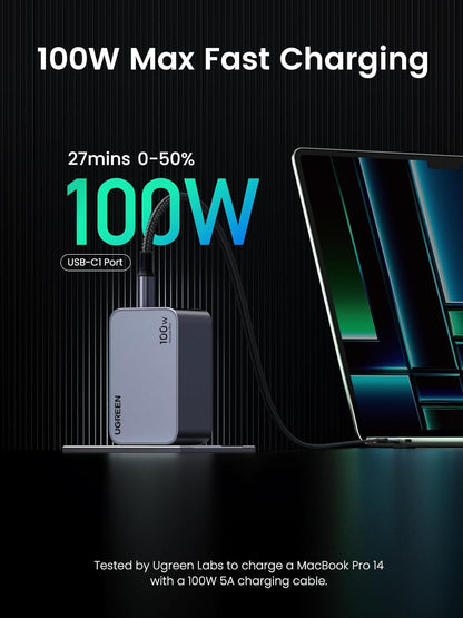 Incarcator Retea Cu Cablu USB-C UGREEN X757 Nexode Pro, 100W, 3A, 1 x USB-A - 2 x USB-C, Gri