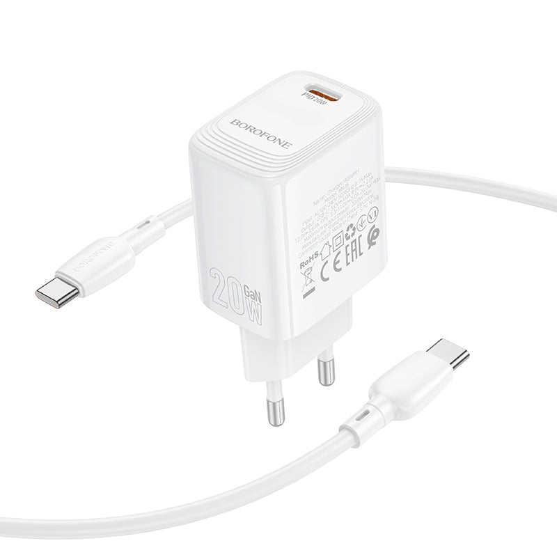 Incarcator Retea Cu Cablu USB-C Borofone BN26 Fuente, 20W, 3A, 1 x USB-C, Alb