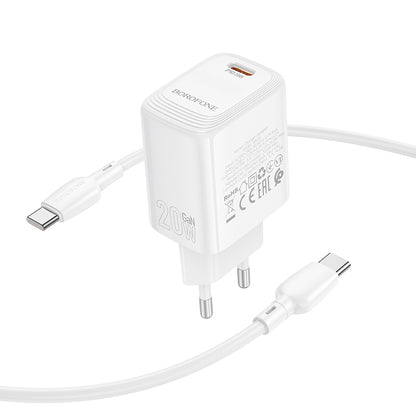 Incarcator Retea Cu Cablu USB-C Borofone BN26 Fuente, 20W, 3A, 1 x USB-C, Alb