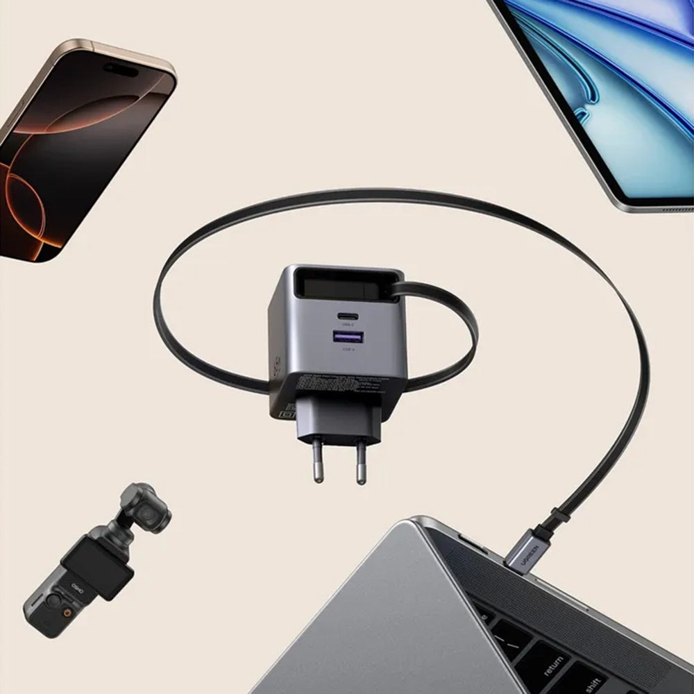 Incarcator Retea Cu Cablu USB-C UGREEN X615, 65W, 3A, 1 x USB-A - 1 x USB-C, Gri