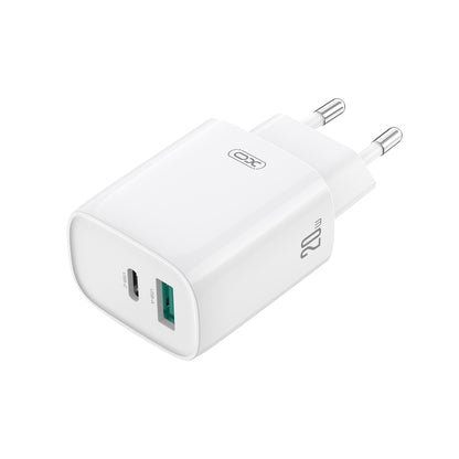 Incarcator Retea Cu Cablu USB-C XO Design CE29, 20W, 3A, 1 x USB-A - 1 x USB-C, Alb