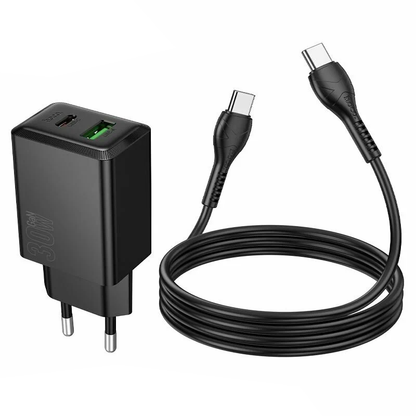 Incarcator Retea Cu Cablu USB-C HOCO N71, 30W, 3A, 1 x USB-A - 1 x USB-C, Negru