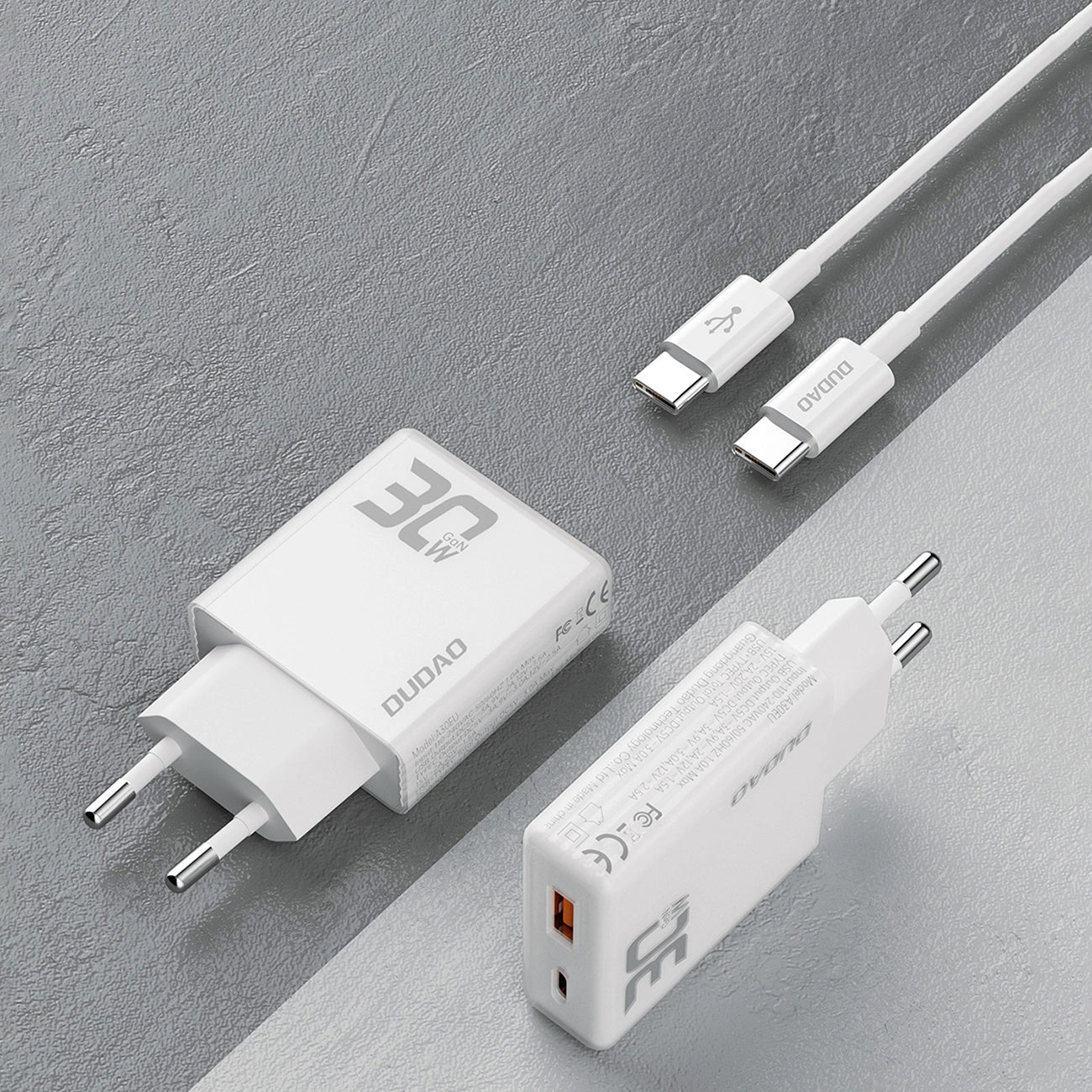 Dudao A30EUT Kabel USB-C Ładowarka sieciowa, 30W, 3A, 1 x USB-A - 1 x USB-C, biały 