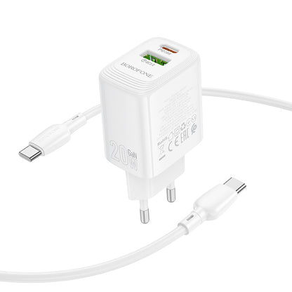 Incarcator Retea Cu Cablu USB-C Borofone BN27 Fuente, 20W, 3A, 1 x USB-A - 1 x USB-C, Alb