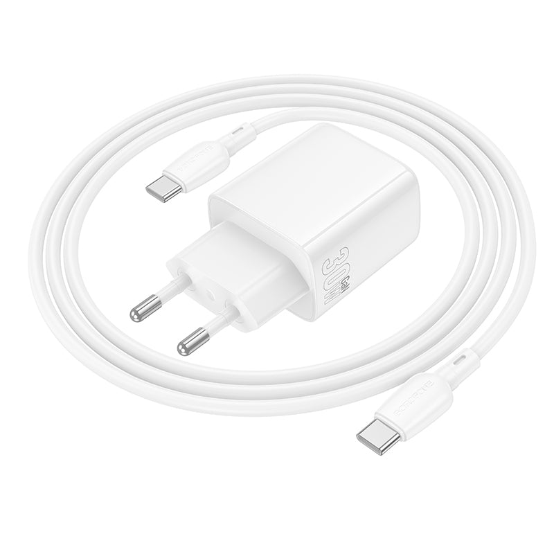 Incarcator Retea Cu Cablu USB-C Borofone BN29 Fuente, 30W, 3A, 1 x USB-A - 1 x USB-C, Alb