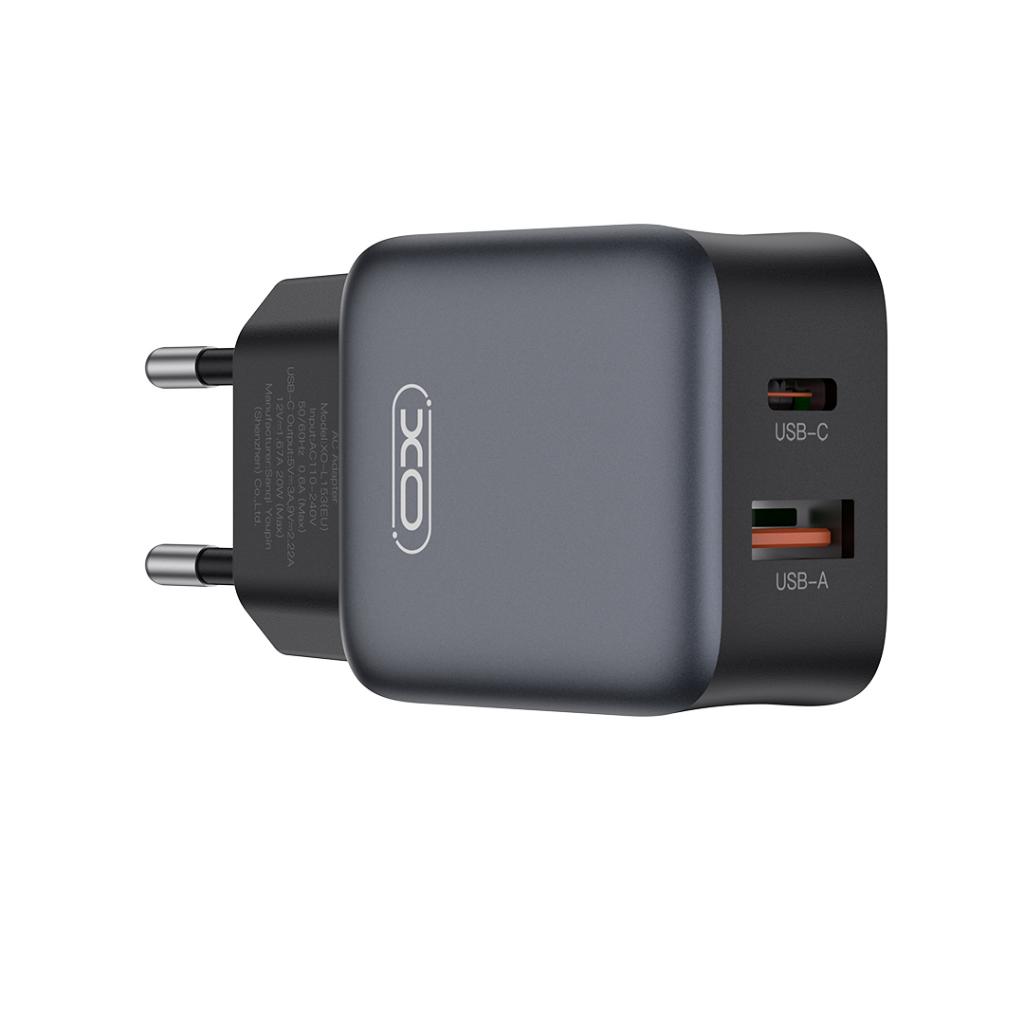 Incarcator Retea Cu Cablu USB-C XO Design L156, 30W, 3A, 1 x USB-A - 1 x USB-C, Negru