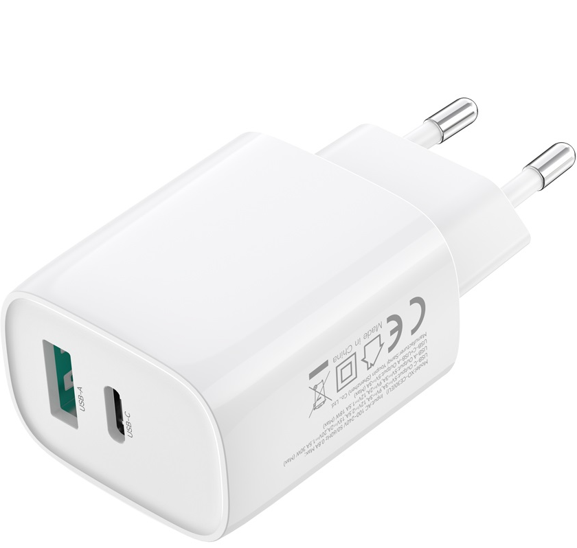 Incarcator Retea Cu Cablu Lightning XO Design CE30, 30W, 3A, 1 x USB-A - 1 x USB-C, Alb
