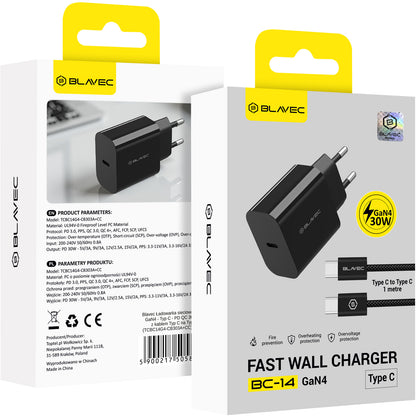 Incarcator Retea Cu Cablu USB-C Blavec BC-14, 30W, 3A, 1 x USB-C, Negru