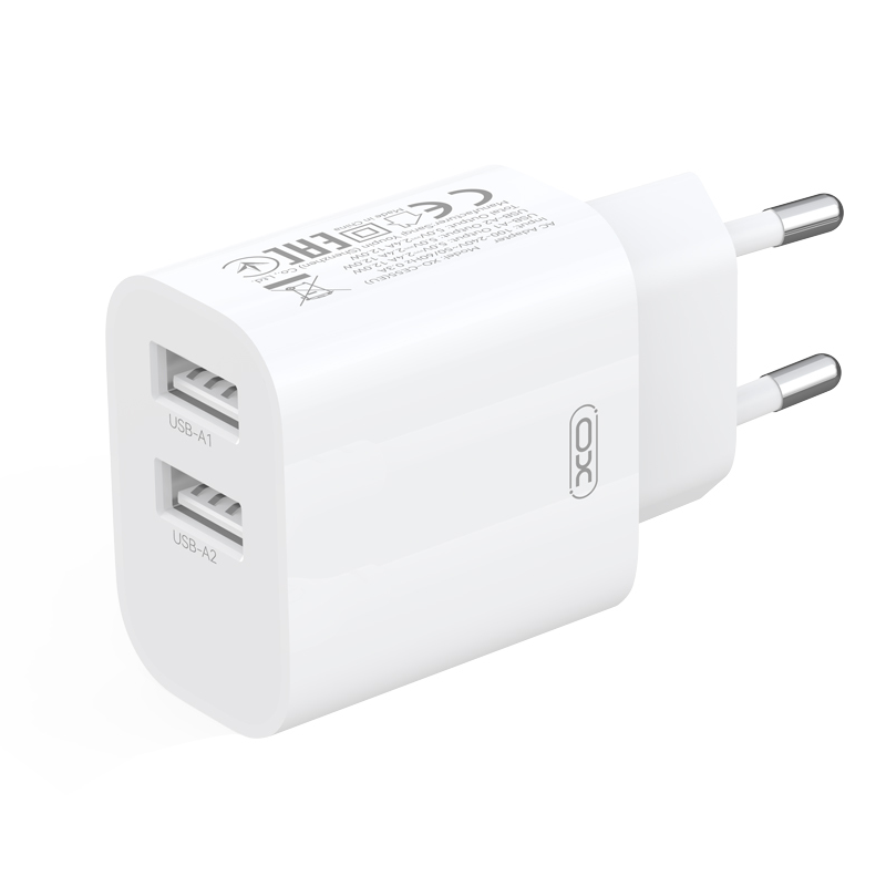Incarcator Retea Cu Cablu USB-C XO Design CE55, 12W, 2.4A, 2 x USB-A, Alb
