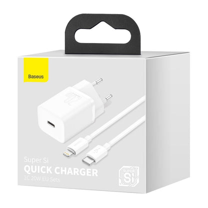 Incarcator Retea cu Cablu Lightning Baseus Super Si, 20W, 3A, 1 x USB-C, Alb TZCCSUP-B02