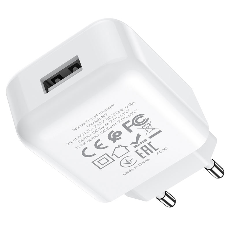 Incarcator Retea cu Cablu Lightning HOCO N2, 10W, 2A, 1 x USB-A, Alb