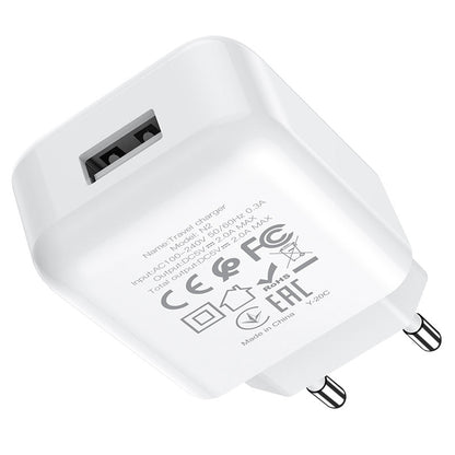 Incarcator Retea cu Cablu Lightning HOCO N2, 10W, 2A, 1 x USB-A, Alb