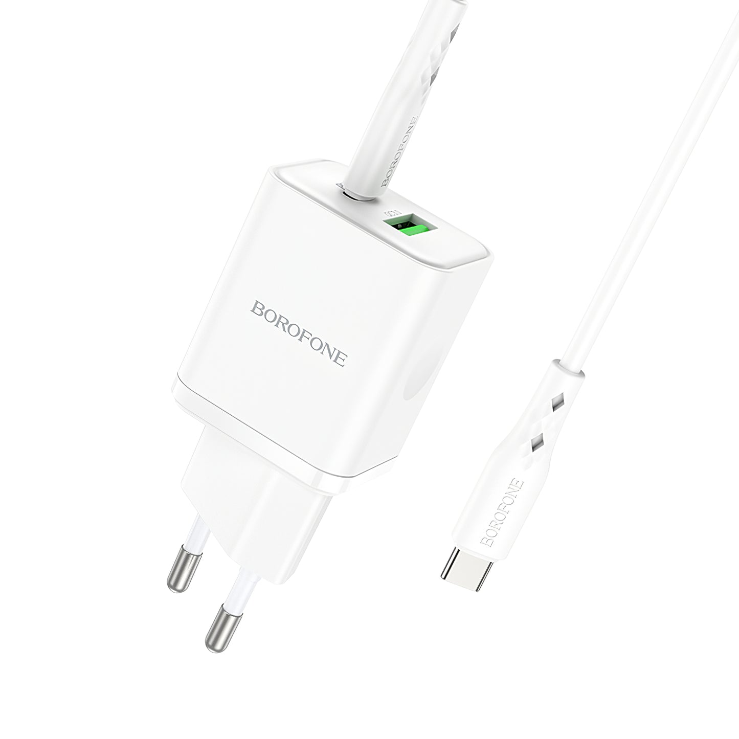 Incarcator Retea Cu Cablu USB-C Borofone BN7, 20W, 3A, 1 x USB-A - 1 x USB-C, Alb