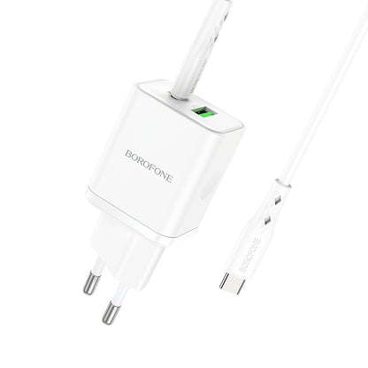 Incarcator Retea Cu Cablu USB-C Borofone BN7, 20W, 3A, 1 x USB-A - 1 x USB-C, Alb