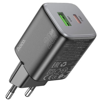 Incarcator Retea Cu Cablu Lightning HOCO N41, 20W, 3A, 1 x USB-A - 1 x USB-C, Negru