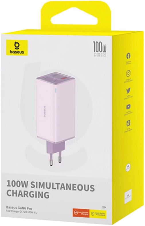 Incarcator Retea Cu Cablu USB-C Baseus GaN6 Pro, 100W, 3.25A, 2 x USB-A - 2 x USB-C, Mov P10162705532-00