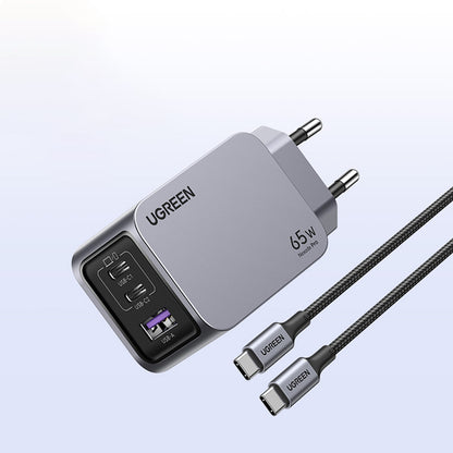 Incarcator Retea Cu Cablu USB-C UGREEN X755 Nexode Pro, 65W, 3A, 1 x USB-A - 2 x USB-C, Gri