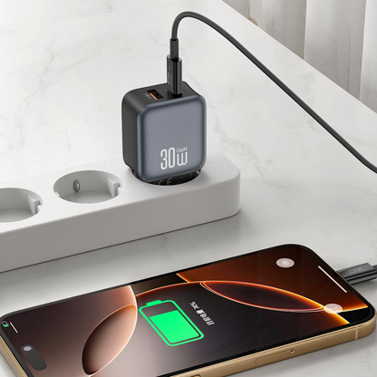 Incarcator Retea Cu Cablu Lightning XO Design L156, 30W, 3A, 1 x USB-A - 1 x USB-C, Negru