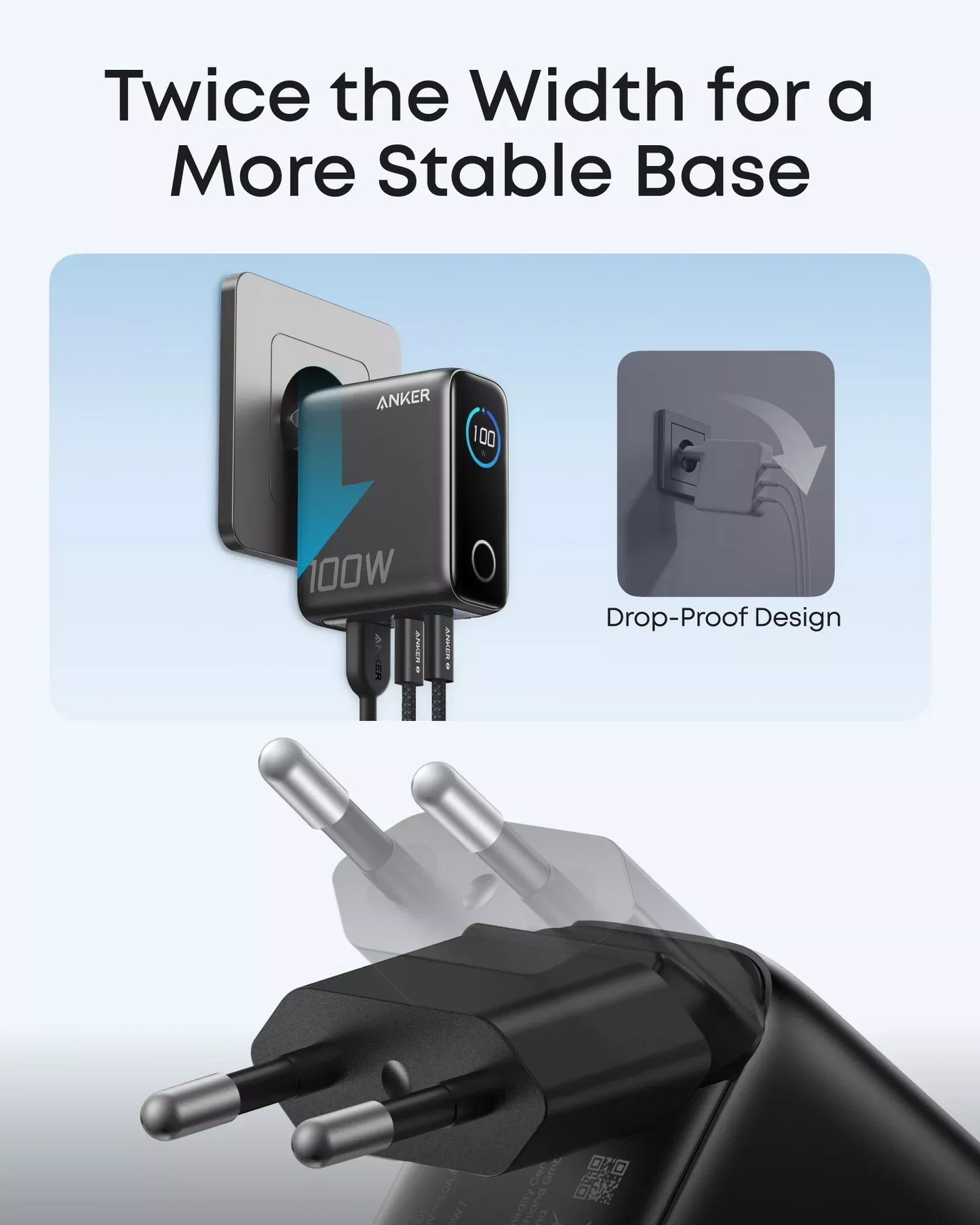 Incarcator Retea Cu Cablu USB-C Anker Smart Display, 100W, 5A, 1 x USB-A - 2 x USB-C, Gri B121BGZ1