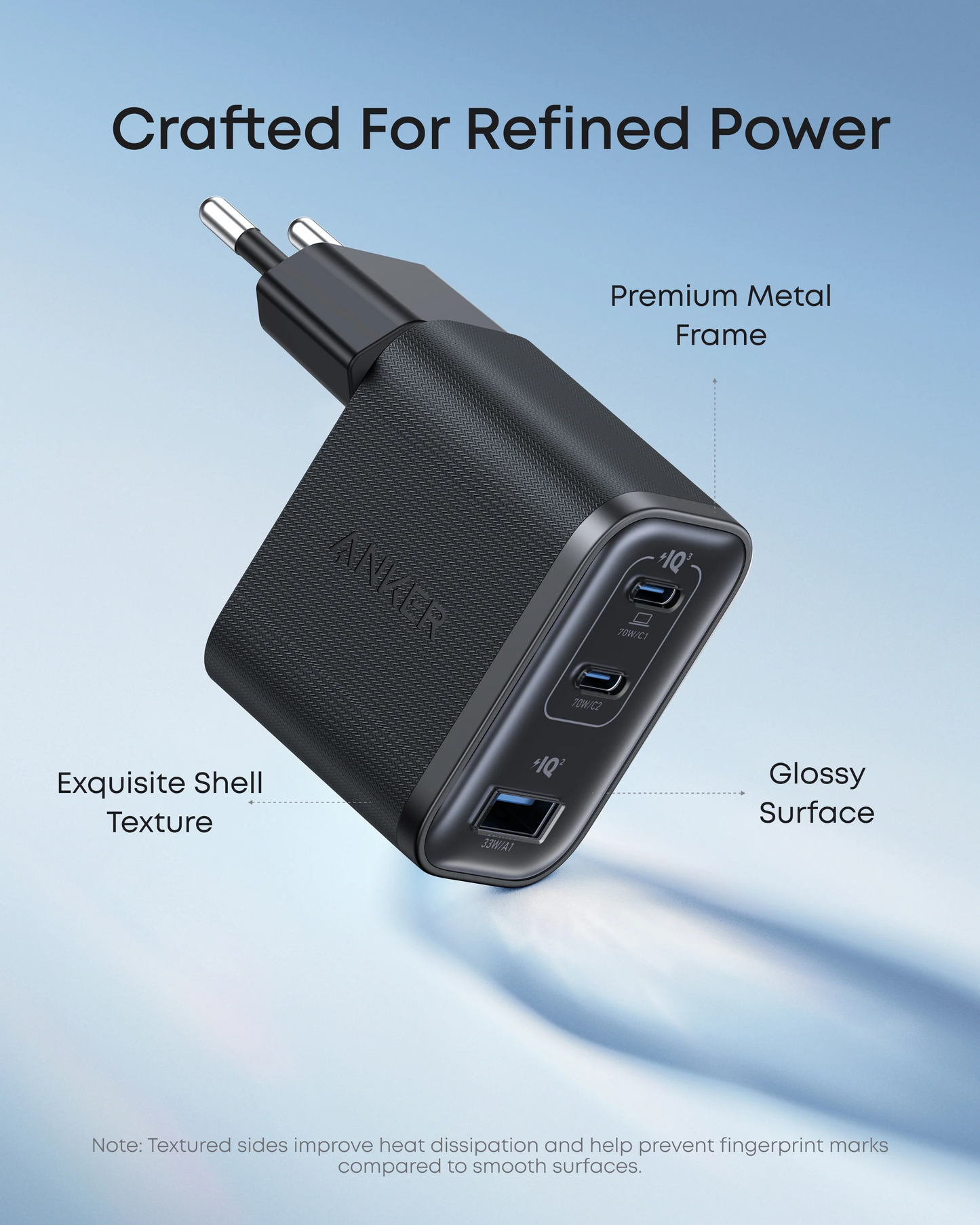 Incarcator Retea Cu Cablu USB-C Anker Nano, 70W, 3.5A, 1 x USB-A - 2 x USB-C, Gri B121A311