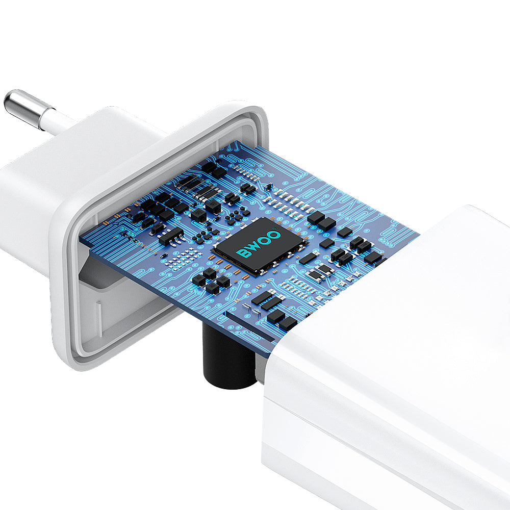 Incarcator Retea Cu Cablu USB-C BWOO CDA182, 38W, 3A, 1 x USB-A - 1 x USB-C, Alb