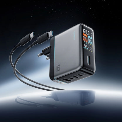 Incarcator Retea Cu Cablu USB-C Cuktech AD1204U Display, 120W, 6A, 1 x USB-A - 2 x USB-C, Argintiu