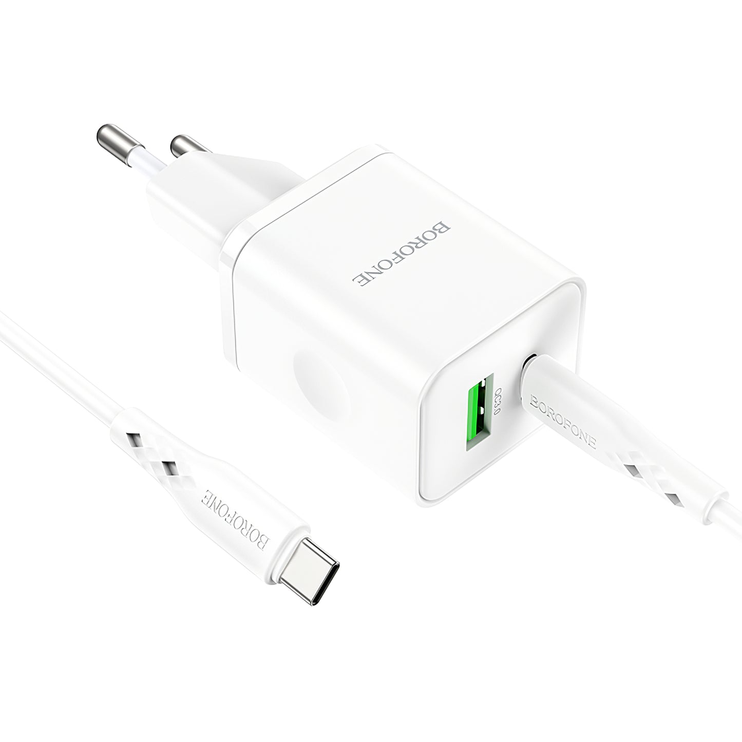 Incarcator Retea Cu Cablu USB-C Borofone BN7, 20W, 3A, 1 x USB-A - 1 x USB-C, Alb