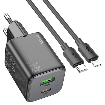 Incarcator Retea Cu Cablu Lightning HOCO N41, 20W, 3A, 1 x USB-A - 1 x USB-C, Negru