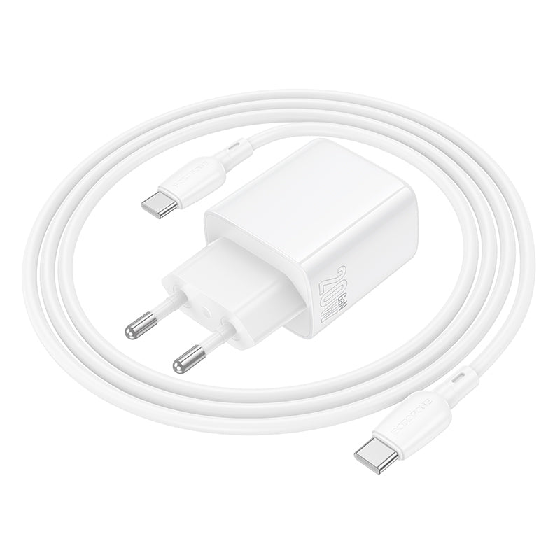 Incarcator Retea Cu Cablu USB-C Borofone BN27 Fuente, 20W, 3A, 1 x USB-A - 1 x USB-C, Alb
