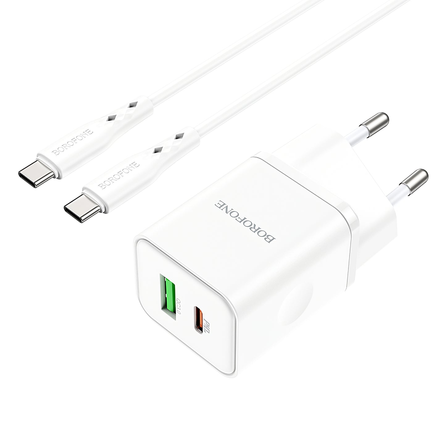 Incarcator Retea Cu Cablu USB-C Borofone BN7, 20W, 3A, 1 x USB-A - 1 x USB-C, Alb