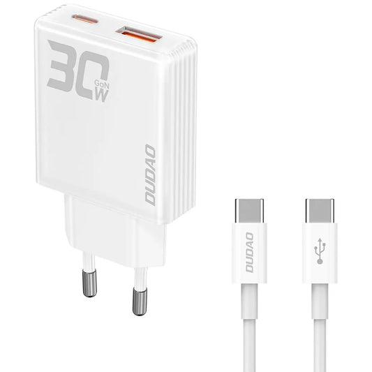 Dudao A30EUT USB-C Cable Network Charger, 30W, 3A, 1 x USB-A - 1 x USB-C, White 