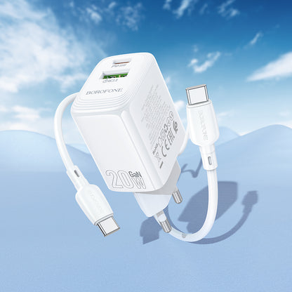 Incarcator Retea Cu Cablu USB-C Borofone BN27 Fuente, 20W, 3A, 1 x USB-A - 1 x USB-C, Alb