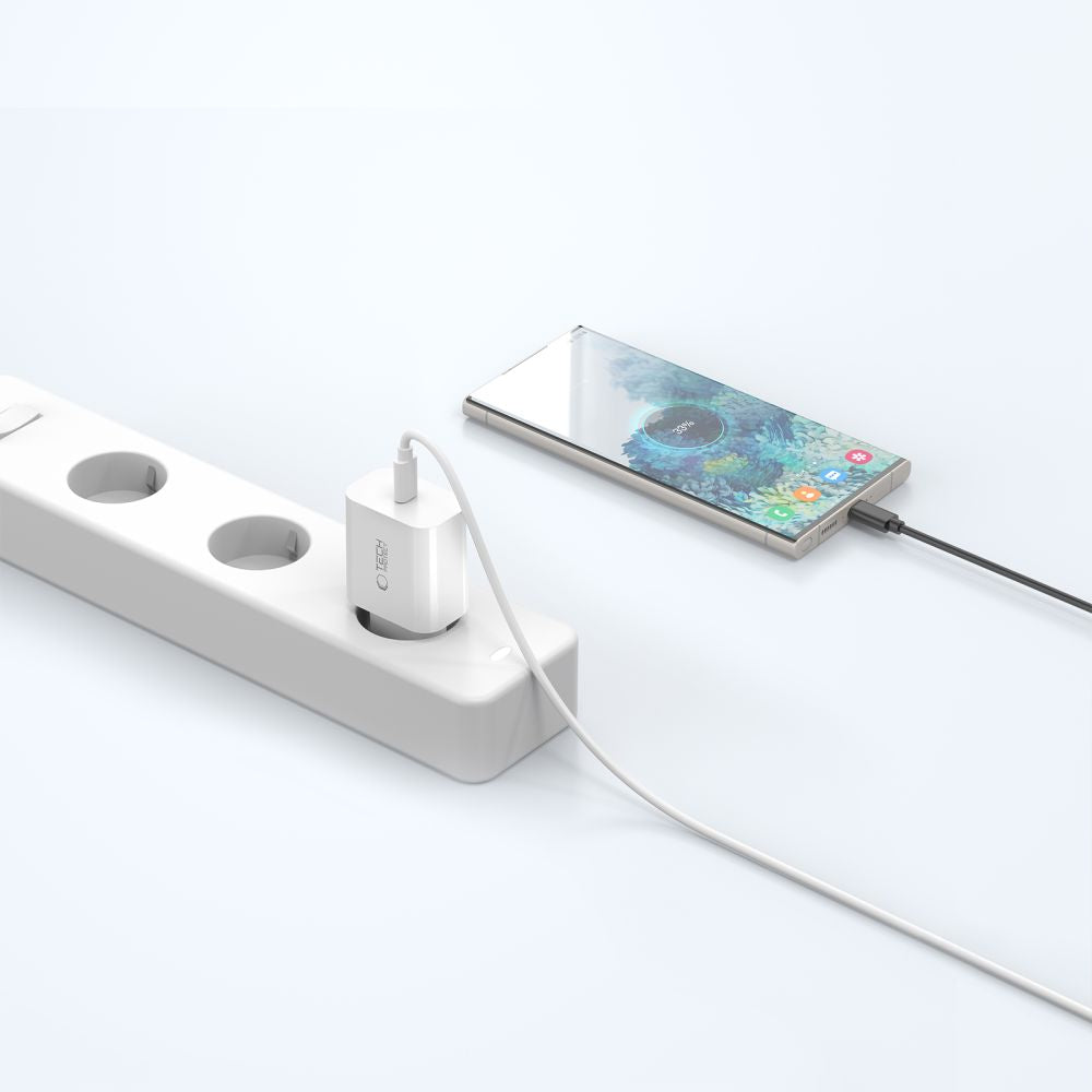 Incarcator Retea Cu Cablu USB-C Tech-Protect NC20W, 20W, 3A, 1 x USB-C, Alb