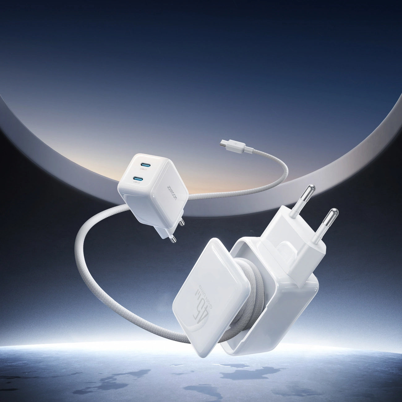 Incarcator Retea Cu Cablu USB-C Joyroom JR-TCL05, 45W, 3A, 2 x USB-C, Alb