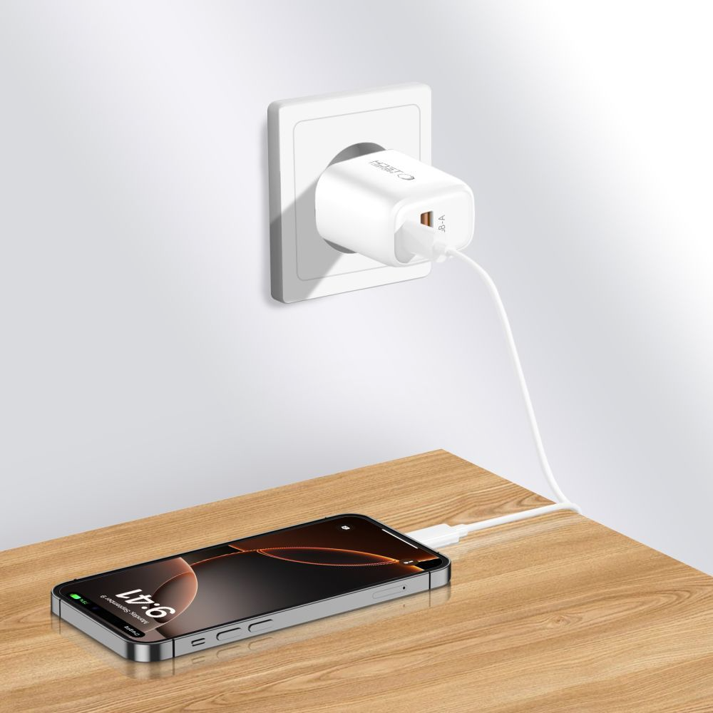 Incarcator Retea Cu Cablu USB-C Tech-Protect NCA20, 20W, 3A, 1 x USB-A - 1 x USB-C, Alb