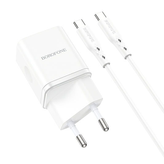 Network Charger with USB-C Cable Borofone BN7, 20W, 3A, 1 x USB-A - 1 x USB-C, White 