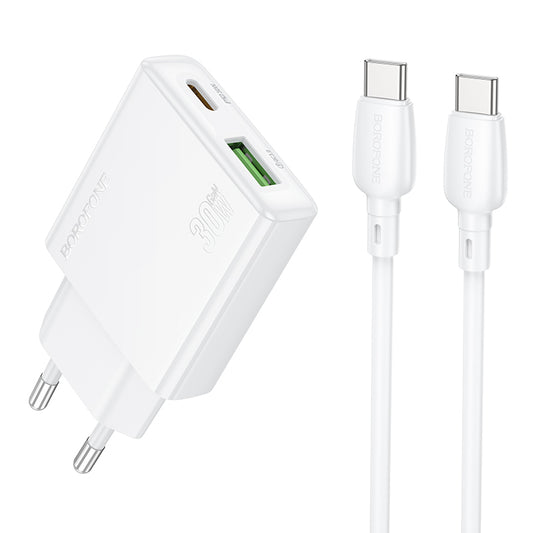 Incarcator Retea Cu Cablu USB-C Borofone BN25 Wish, 30W, 3A, 1 x USB-A - 1 x USB-C, Alb